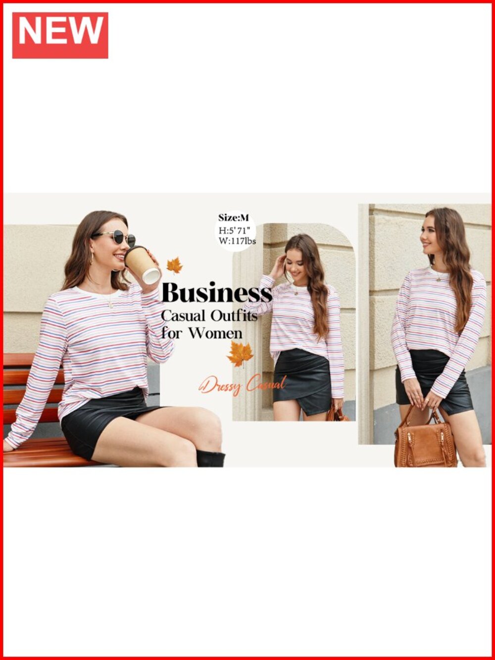 Womens Striped Long Sleeve Ribbed Crewneck Tee Fall Casual Blouse - Picture 5 of 6